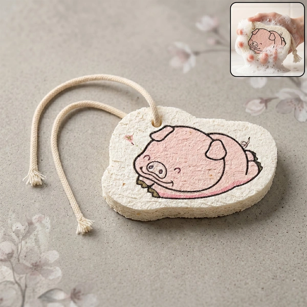 Cartoon Printed Bath Scrubber Sponge with Hanging Rope | Gentle Exfoliation