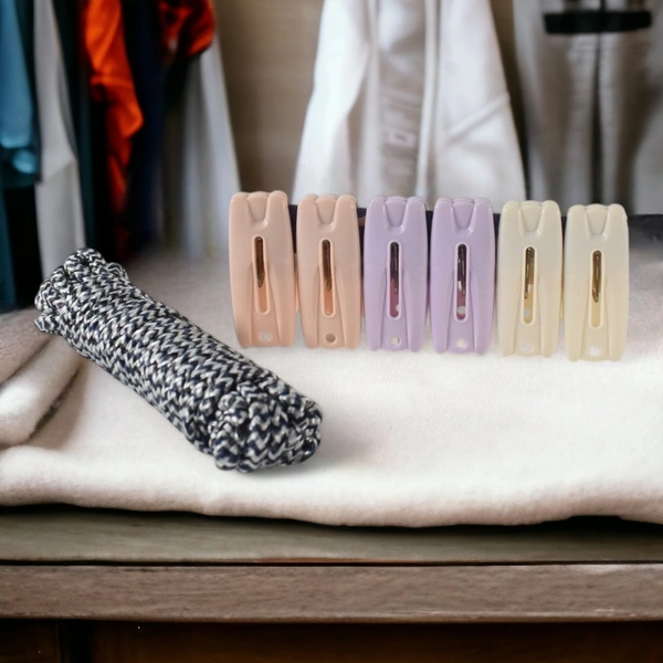 Cloth Drying Rope with Clips – Durable 7 Pc Hanging Set