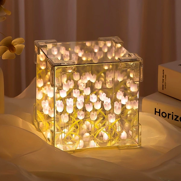 Cube Tulip LED Night Lamp | Decorative Multicolor Tulip Light