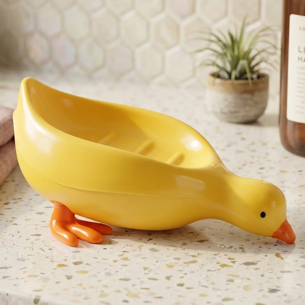 Cute Duck Shape Plastic Soap Holder Box for Kids Bathroom