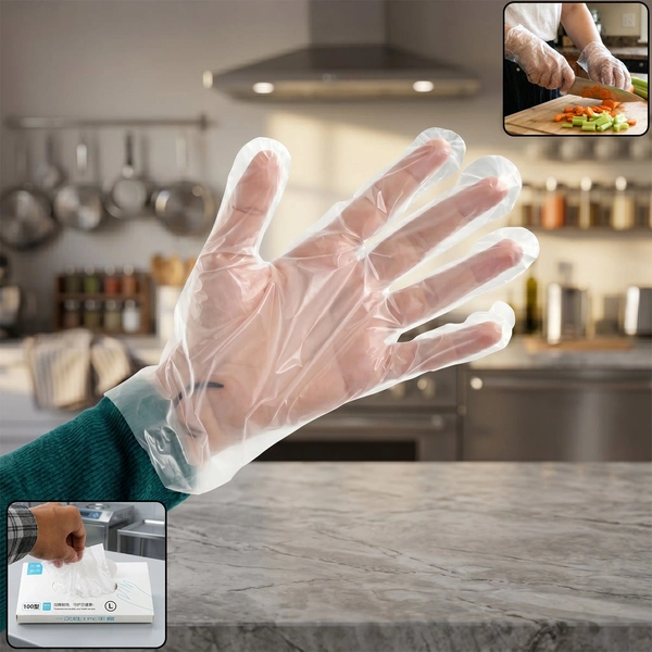Disposable Clear Plastic Gloves 100 Pc - Large Size
