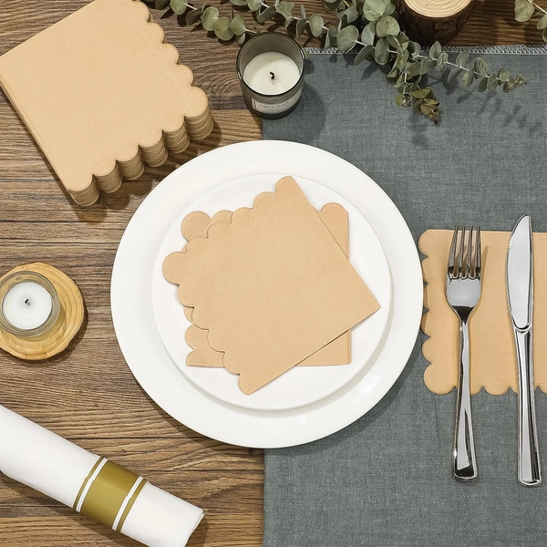 Disposable Scalloped Edge Tissue Napkins Set (120 Pc)