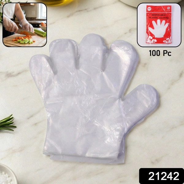 Disposable Transparent Plastic Gloves - 100 Pack for Food & Cleaning