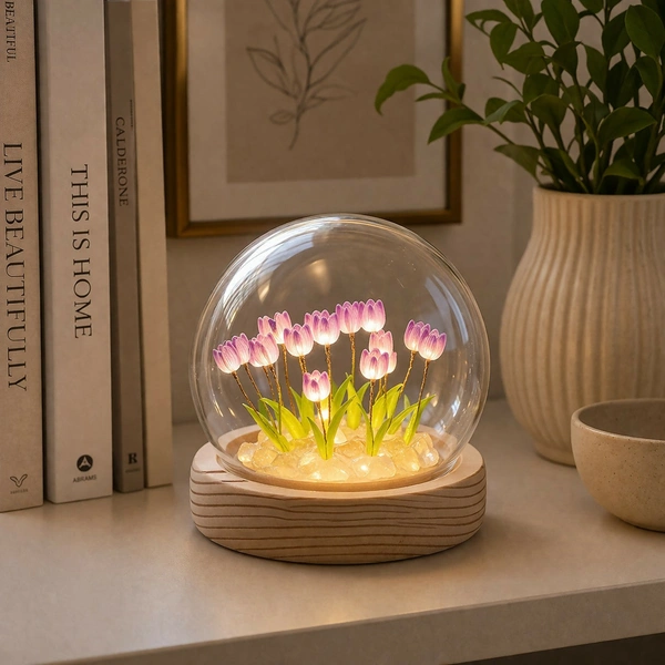DIY Tulip Night Light Kit LED Glass Dome Decorative Table Lamp