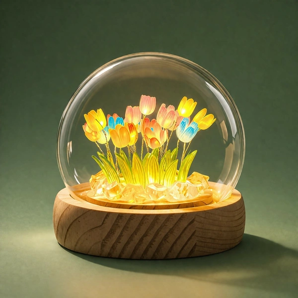 DIY Tulip Night Light Kit LED Glass Dome Decorative Table Lamp