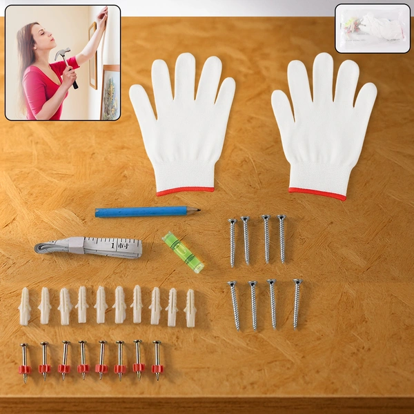 DIY Wall Mounting Kit with Safety Gloves & Precision Tools