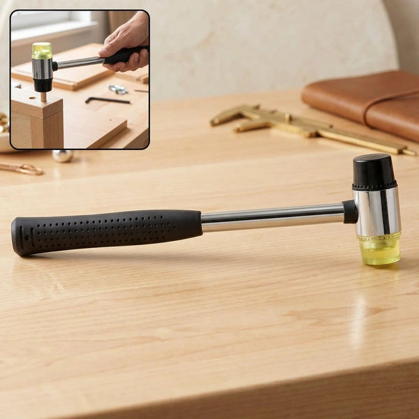 Double Head Rubber Mallet Hammer with Steel Handle, Non Slip Grip