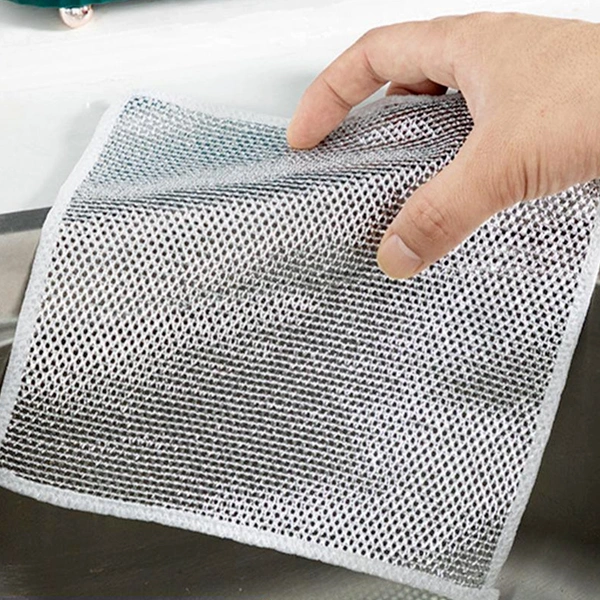 Double-Sided Microfiber Cloth & Stainless Steel Scrubber 20x20 cm