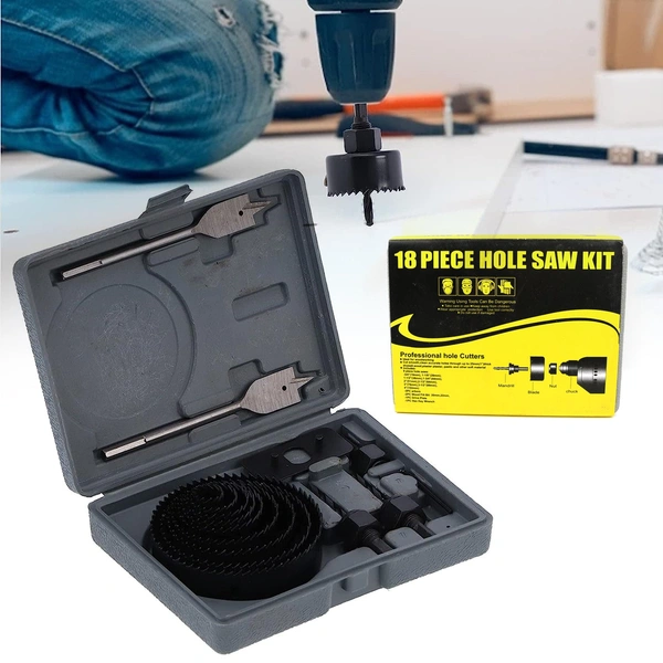 Drill Hole Cutter, Carbon Steel High Accuracy Incisive Hole Saw for Cutting PCV (18 Pcs Set)