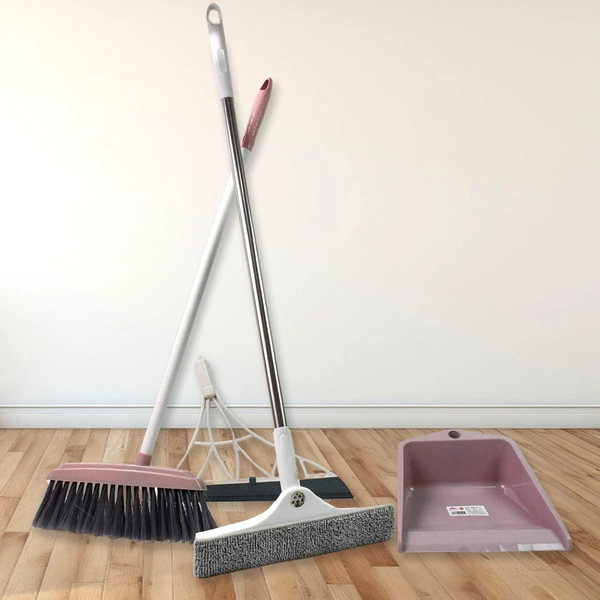 Dustpan, Kitchen Wiper, Window Cleaning Squeegee Tool & Broom Brush, (4 Pcs Combo)