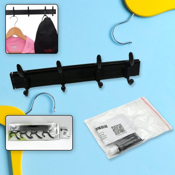 Extra Long 4-Hook Wall Mount Coat Hanger with Eco Adhesive