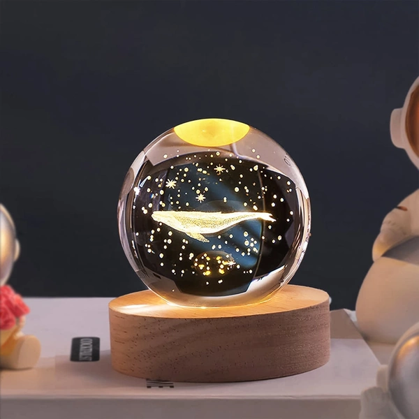 Fish 3D Crystal Ball Lamp with Base – Elegant Bedroom Night Light