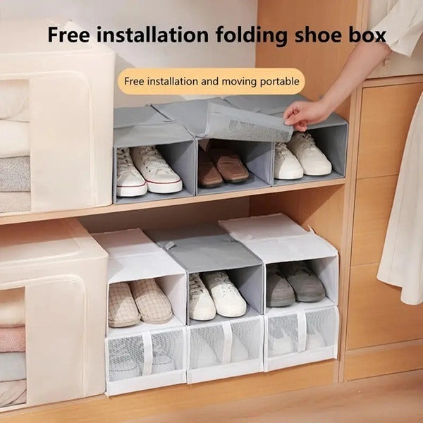 Foldable Shoe Box – Space-Saving Shoe Storage Box with Mesh Design for Closet, Home & Small Spaces (Pack of 1)
