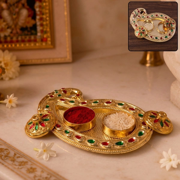 Golden Kumkum Kankavati Holder Roli Akshat Tika Box (1 Pc)
