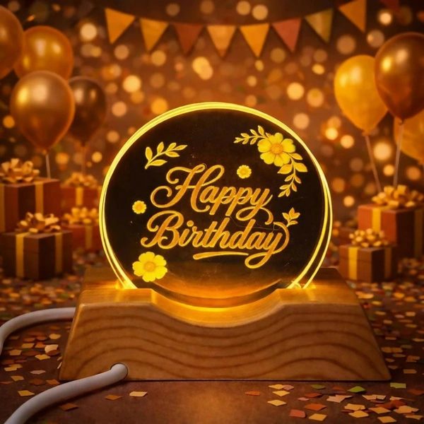 Happy Birthday LED Lamp Wooden Base Decorative Night Light