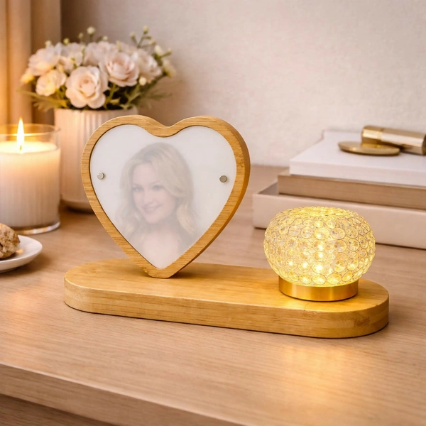 Heart Shape Wooden Photo Frame Lamp with LED Crystal Light