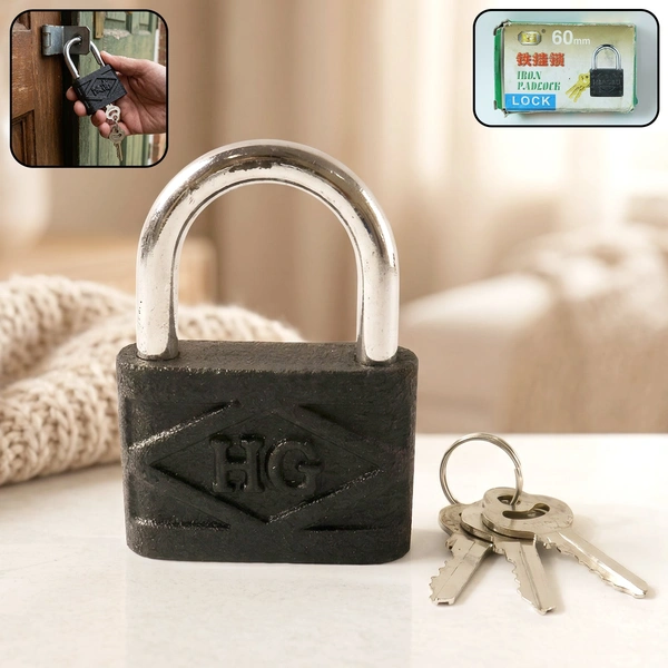 Heavy Duty 60mm Iron Pad Lock with 3 Keys for Secure Protection
