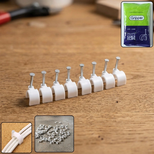 Heavy Duty Plastic Cable Clip with Steel Nail (100 Pc, 8mm)