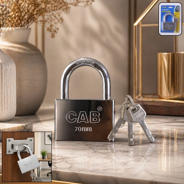 Heavy Steel 70mm Square Padlock with 3 Keys & Hardened Shackle
