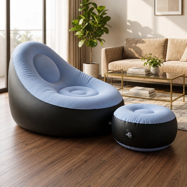 Inflatable Sofa Chair with Footstool & Pump - Portable Lounge