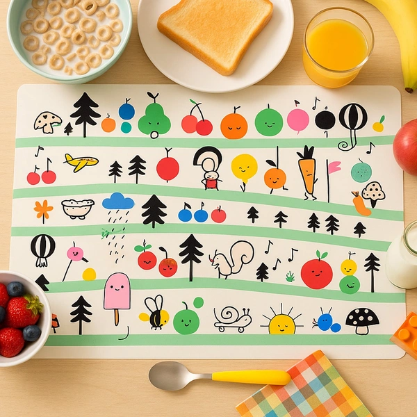 Kids' Cartoon Printed Placemats (Set of 4) - 40x30 cm, Easy Clean