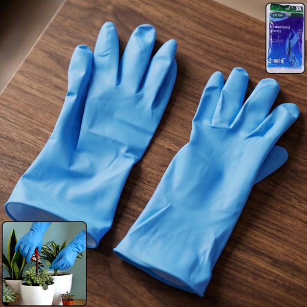 Large Victor Blue Waterproof Rubber Cleaning Gloves (1 Pair)