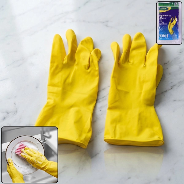 Large Victor Yellow Waterproof Cleaning Rubber Gloves (1 Pair)