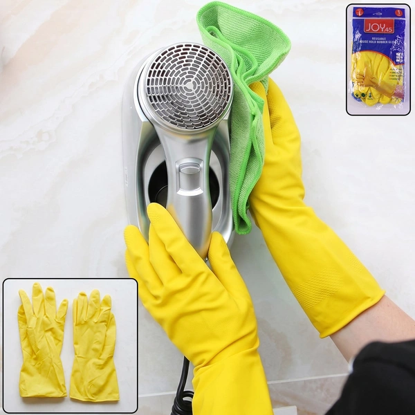 Large Yellow Reusable Waterproof Cleaning Rubber Gloves (1 Pair)