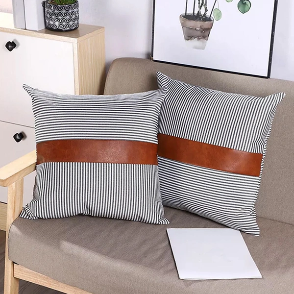 Leather & Cotton Pillow Covers - 20x20 Inch, 2 Pieces