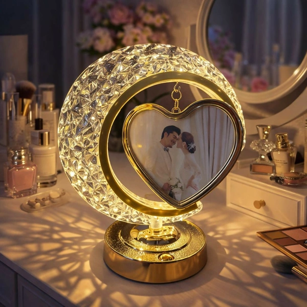 LED Crystal Heart Photo Frame Lamp with Decorative Base | Table Night Light