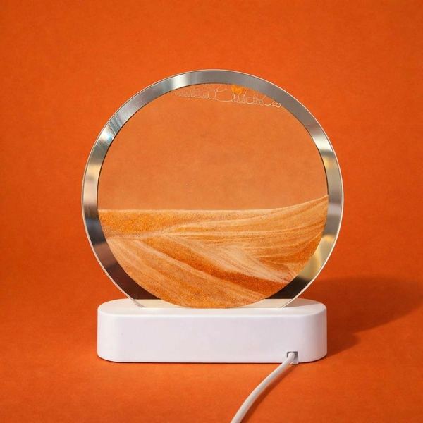 LED Round Static Orange Sand Art Lamp | Ambient Decorative Night Light Home Décor