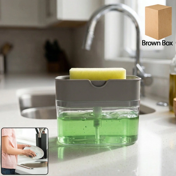 Liquid Soap Dispenser with Sponge Holder for Easy Dishwashing