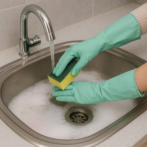 Long Cuff Multipurpose Rubber Cleaning Gloves (1 Pair, Mix Color)