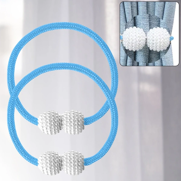 Magnetic Curtain Tiebacks (2 Pc) - Pearl Design, Easy No-Drill Holdbacks