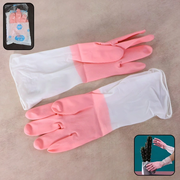 Medium Long-Cuff Reusable Household Cleaning Gloves - Durable & Comfortable