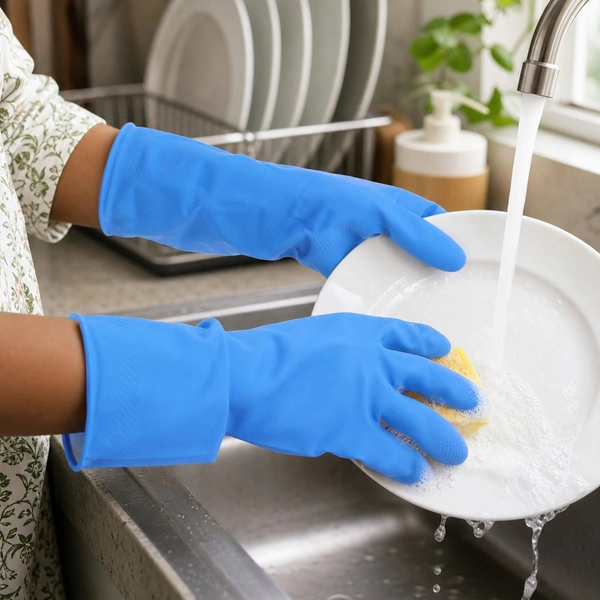 Medium Victor Blue Reusable Rubber Cleaning Gloves (1 Pair)