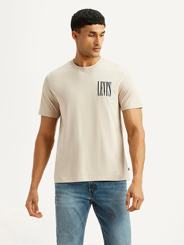 Men's Brand Logo Beige Crew Neck T-shirt