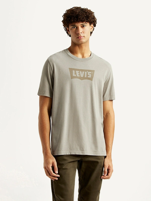 Men's Brand Logo Grey Crew Neck T-shirt