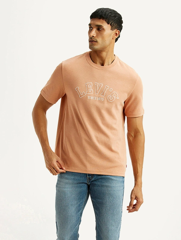 Men's Embroidered Peach Crew Neck T-shirt