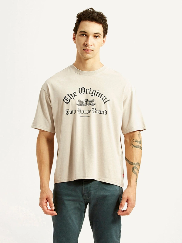 Men's Graphic Print Beige Boxy T-shirt