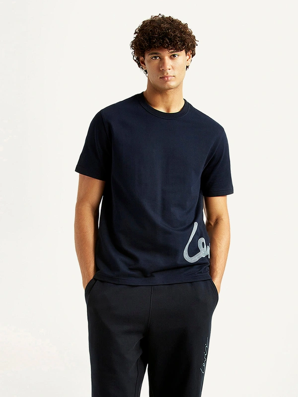 Men's Graphic Print Navy Crew Neck T-shirt