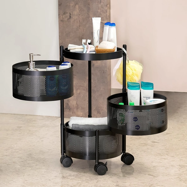 Metal Round 3-Layer Kitchen Trolley with Wheels – Durable Organizer
