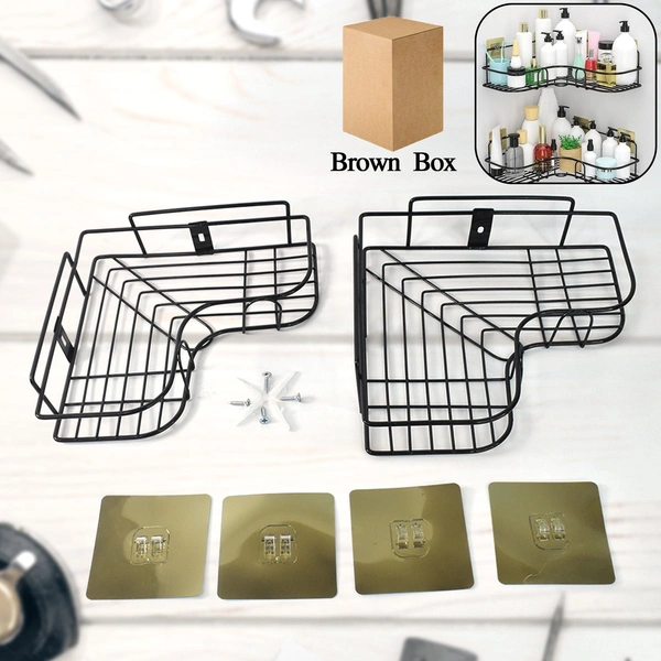 Metal Shower Shelf 2-Pack – No Drilling Corner Organizer with Hooks