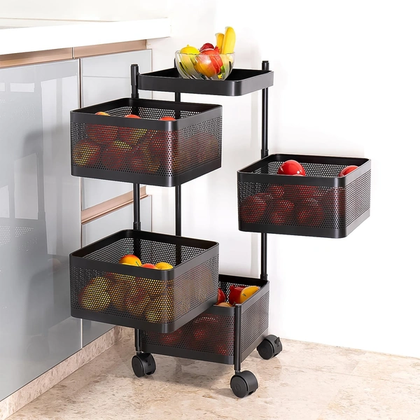 Metal Square Kitchen Trolley with 4 Layers & Wheels