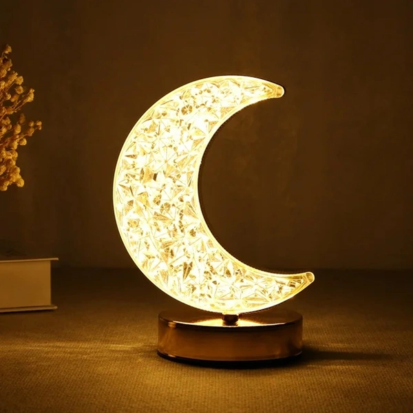 Moon Crystal Touch Table Lamp with 3-Color Dimmable USB Night Light