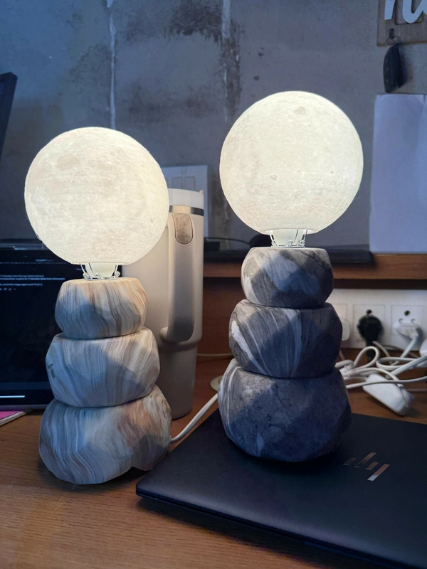 Moon Light Lamp with Stone Base – LED Night Light Decor