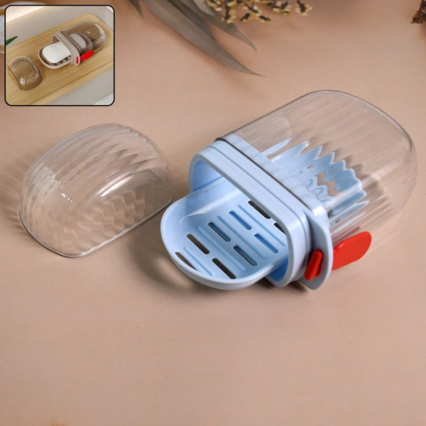 Multifunctional Transparent Soap Box with Drain Tray & Lock Clip