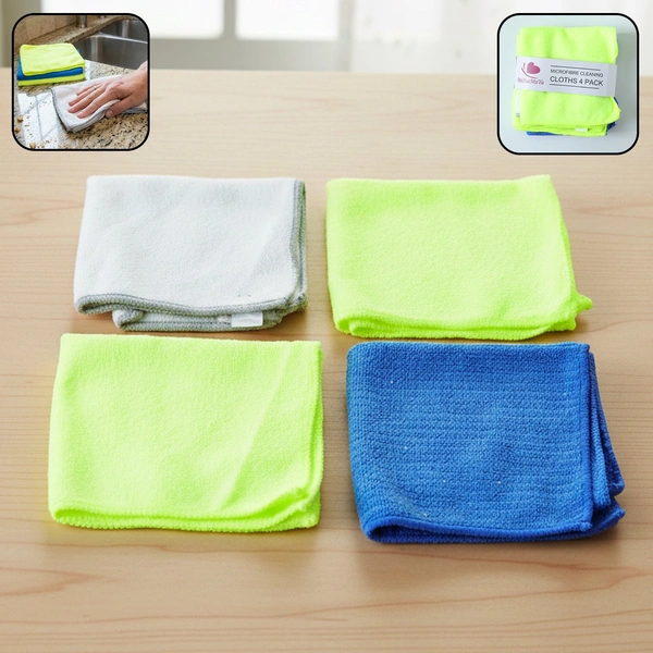 Multipurpose Microfiber Cleaning Cloths - 4 Pack, Soft & Absorbent