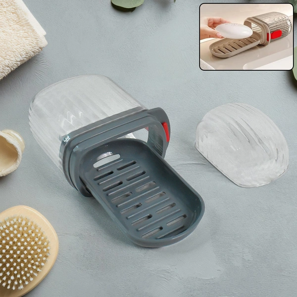Multipurpose Soap Box Holder with Dust-Proof Lid & Drain Tray