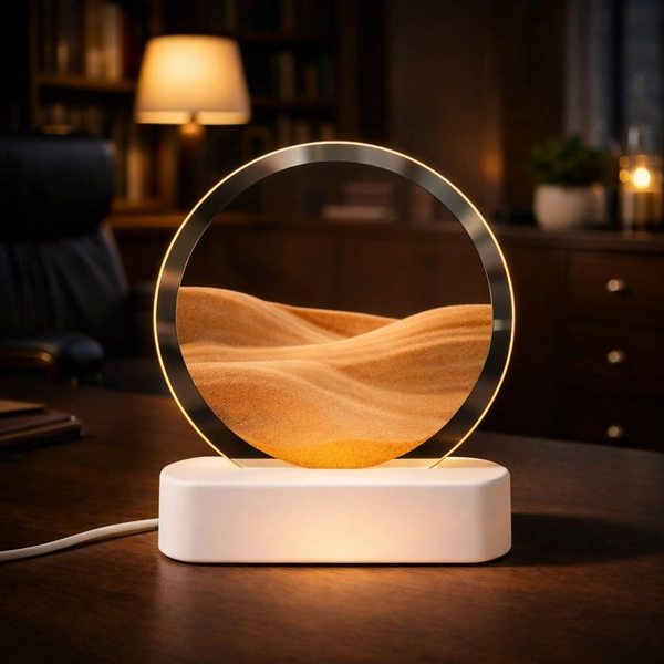 Orange Moving Sand Art LED Lamp – Round Decorative Night Light